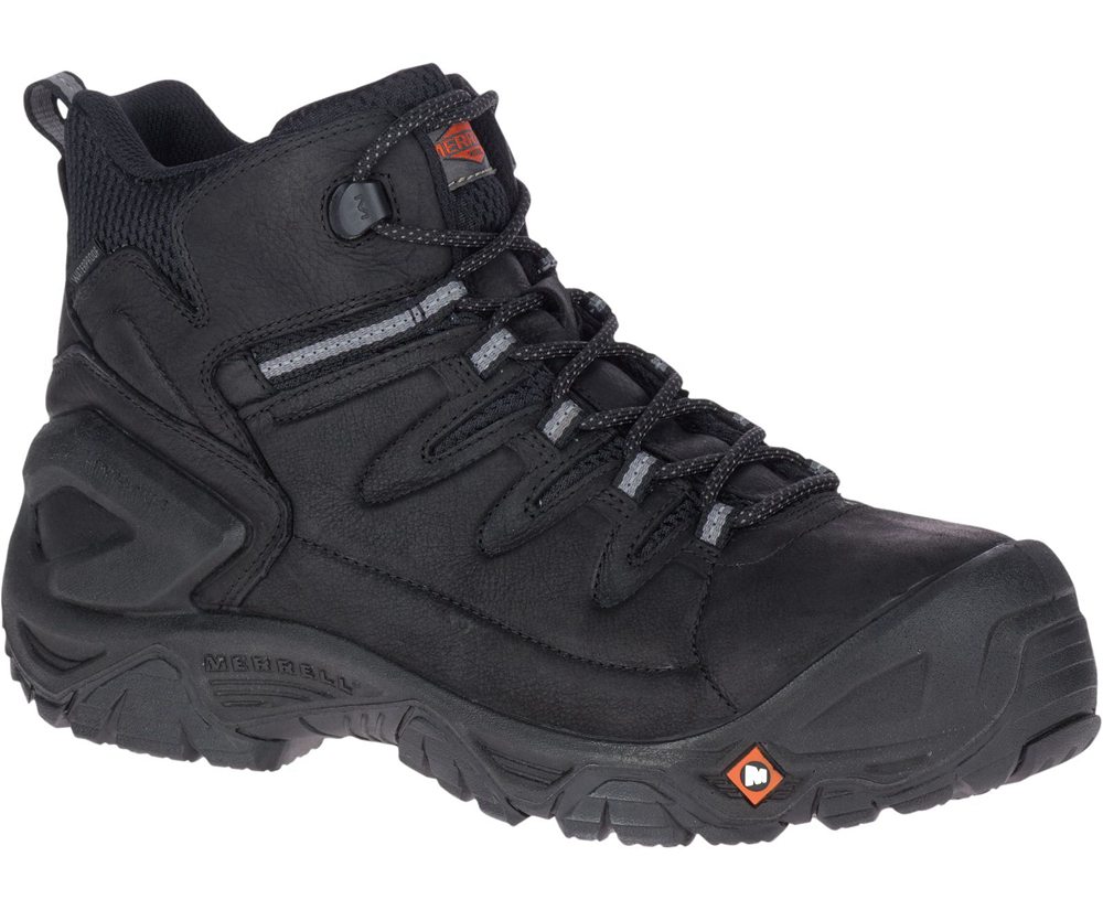 Botas Homem - Merrell Strongfield Couro 6\" Waterproof Comp Toe - Pretas - DMJ931576